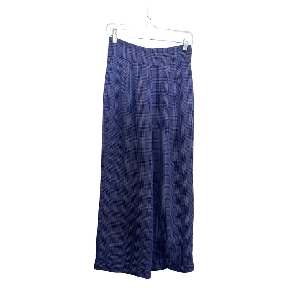 Anthropologie Capulet Wide Leg Trouser Pant Blueberry Plaid Crop Pleat Womens M